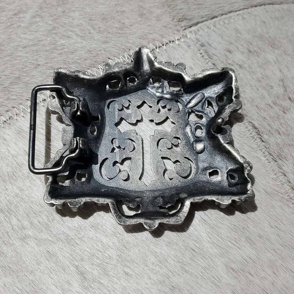 Ornate Cross Shield Goth Silver Tone Belt Buckle